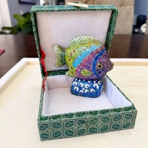Beautiful DS Starr Cloisonné Tropical Fish Figurine On Stand Enamel Multicolor